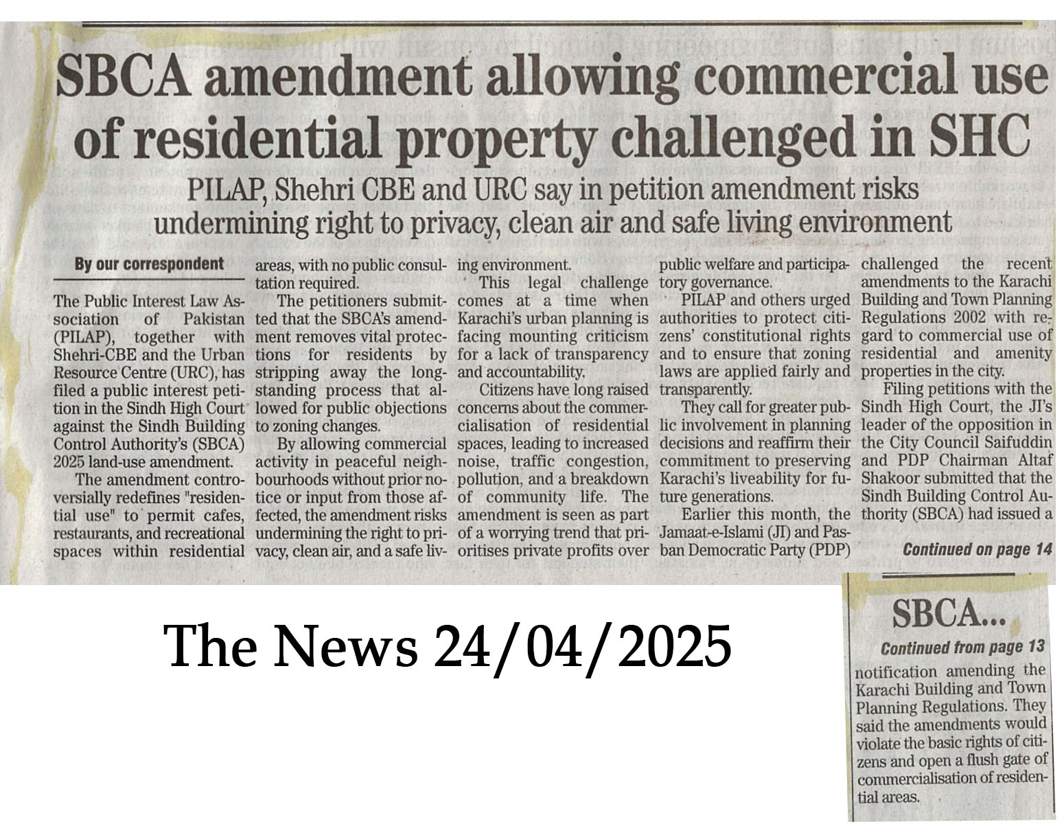 News Clippings | Shehri-Citizens For A Better Environment